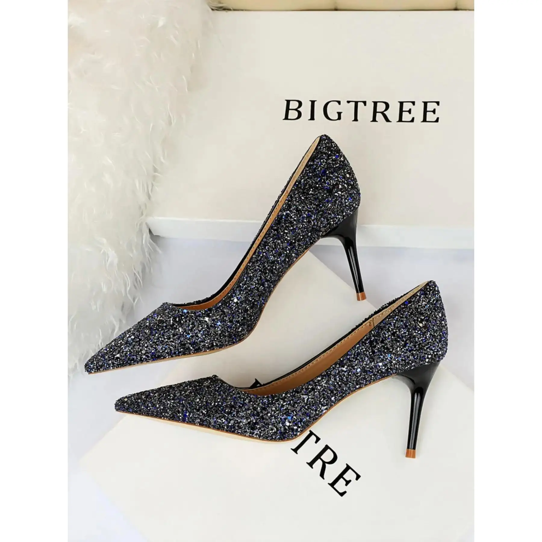 Women's Multicolor1 Rhinestone-Decorated Pointed-Toe Court Pumps, Classy Heeled Footwear for Party, Daily Wear