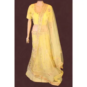 Heavy designer lehenga with embroidery & stone work in a pleasant yellow