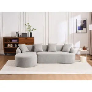 [SOIYELIFE] LY-022 GREY COMPRESSION SOFA: Combining chaise longue with 3-seater, Wood Grain Chenil Fabric, full sponge compression sofa,combined sofa with 4 pillows for living/ Furniture/ Apartment