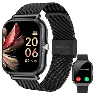 Full-touchscreen smart watch for men and women, wireless Bluetooth to make/answer calls, 100 sports modes, weather, stopwatch, timer, alarm, alloy case, stainless steel strap, stylish and minimalist design, compatible with Android and iPhone systems