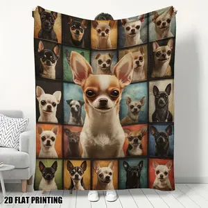 1pc Luxury Chihuahua Mosaic Portraits Flannel Throw Blanket - Soft Plush All-Season Cozy Dog Lover Gift with Chihuahua Faces (Brown, Black, White, Fawn, Merle) - Ultra-Soft Plush Texture