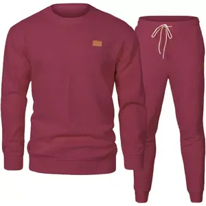 [Holiday Haul]KZZ Men's 2 Piece Sweatsuits Outfit Crewneck Jacquard Sweatshirt & Joggers High-Quality Fabric Classic Design for Fall Winter Spring christmas gifts for him Athletic Activewear Tracksuits Casual Workout Loungewear men's sweatsuit set