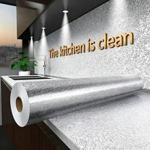 Kitchen Waterproof Oil-Resistant Sticker, Self-Adhesive PVC + Aluminum Coated Roll, Dirt-Proof Wallpaper for Kitchen Cabinets and Interior Walls, Peel and Stick Wallpaper Designs (40x100 Cm)