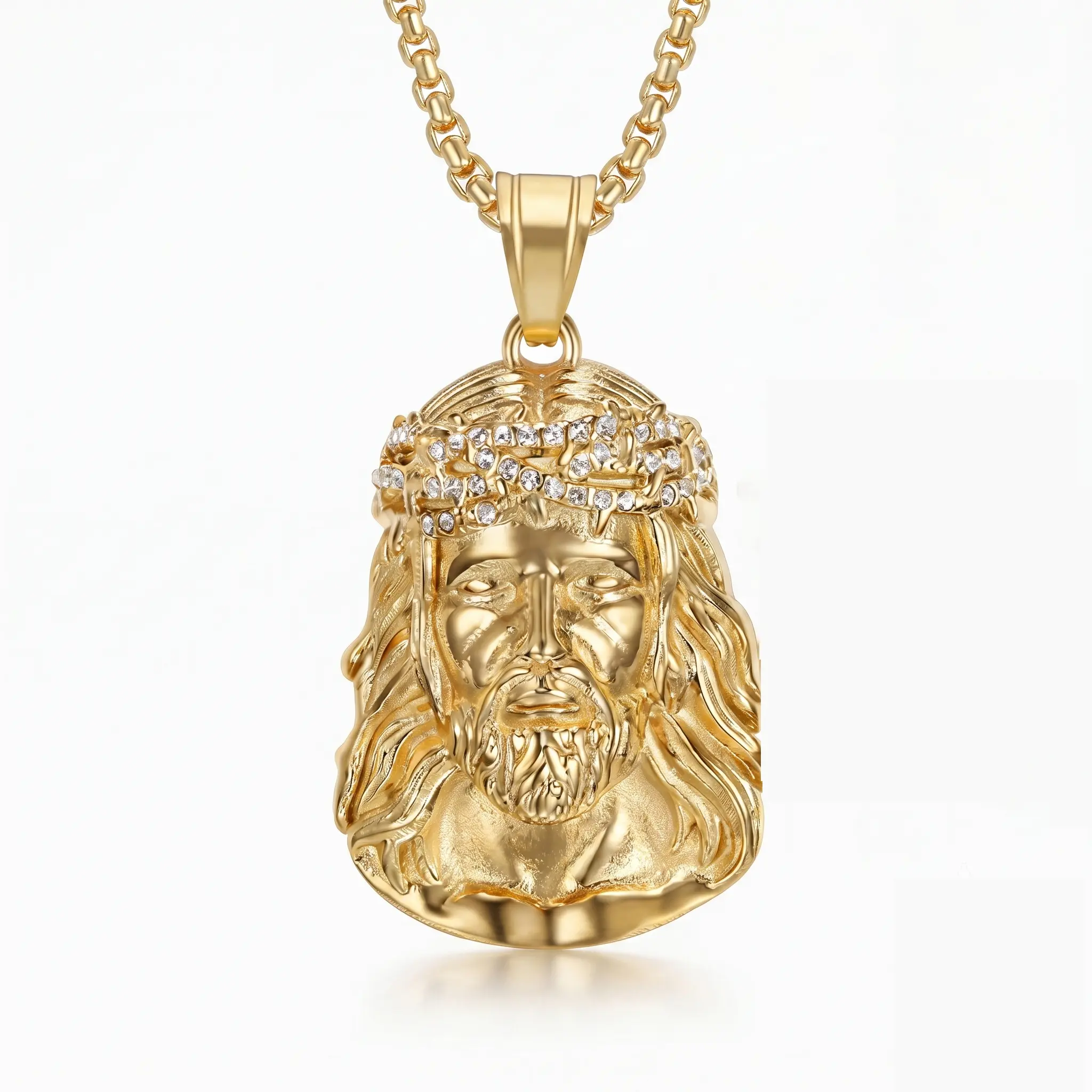 Jesus Head Necklace & Pendant Head Face Christian Jewelry Jesus Piece Chain Jesus Pendant Necklace Religious Jewelry Hip hop Face Charm for Women and Men