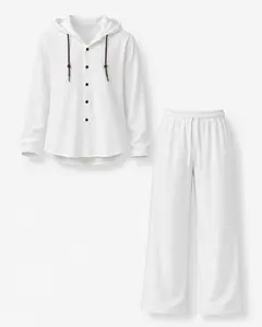 Men’s 2-Piece Resort Set – Lightweight Hooded Shirt & Pants Summer Vacation Outfit # solid polo