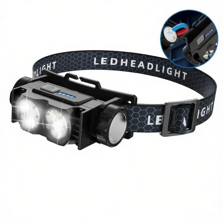 1/2 Pack Multi Functional 6LED Headlamp, High Lumen Rechargeable, Super bright, 3 adjustable modes, Rotating angle adjustment, Side magnetic attachment, Built in rechargeable battery, USB rechargeable, portable headlamp, Ideal for outdoor activities