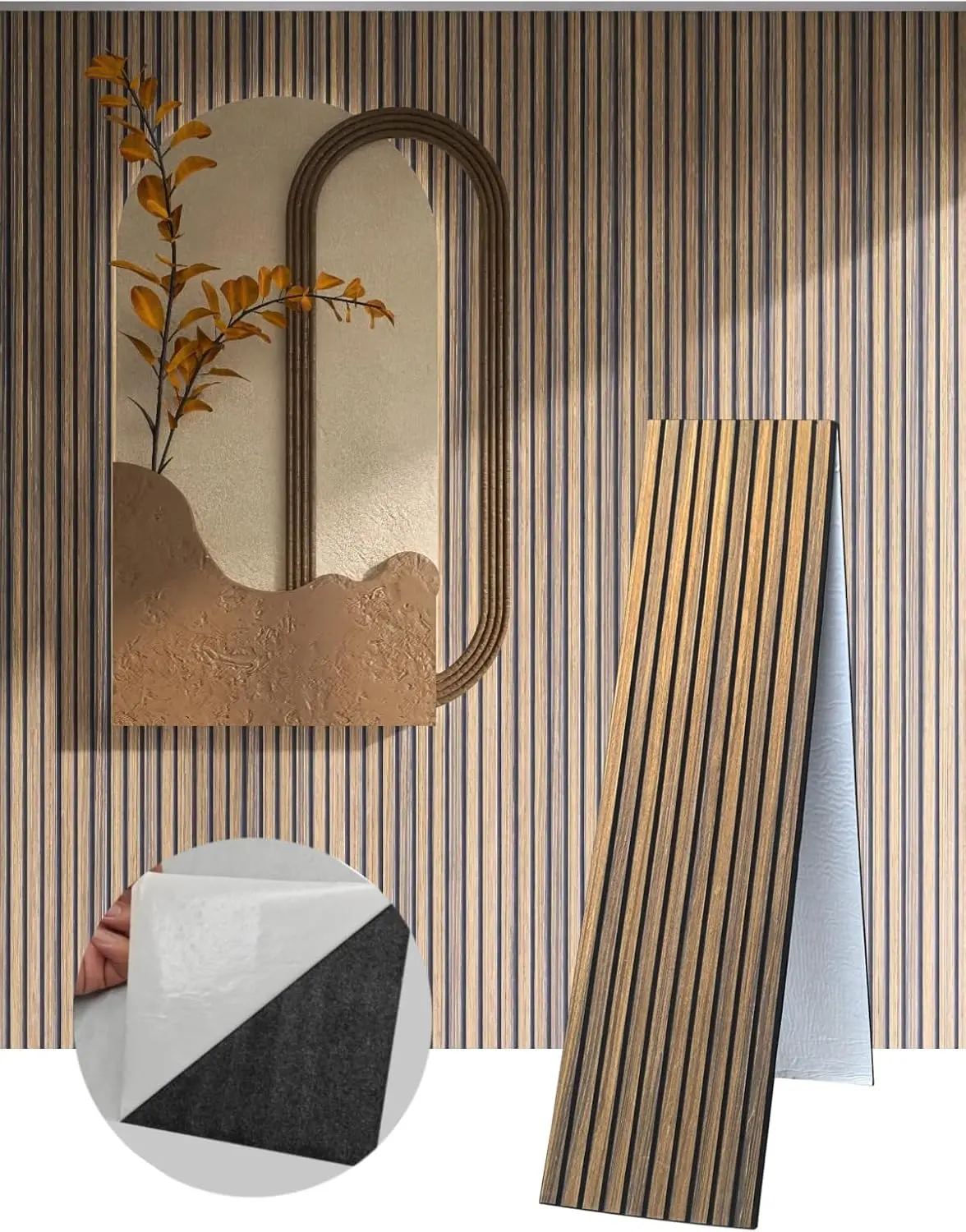 2 Packs 3D Wall Panels Peel and Stick | Wall Panels for Interior Wall Decor | Self-Adhesive High Density Soundproof Panels | Acoustic Wood Slat Wall Panels | 94.48 * 11.80in | 0.4" Depth