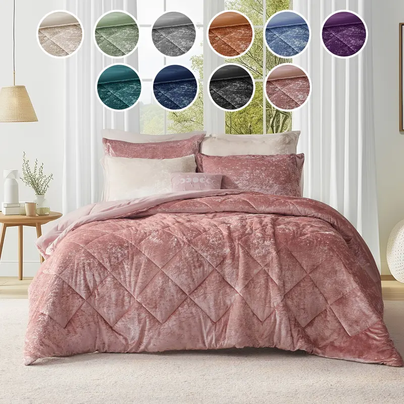 Elowen Luxury Queen Size 4pc Set Complete Bedding Set - Solid Bed Cover, Pillow Covers, Double-Sided Velvet Synthetic Polyester Fabric, Diamond Quilting, Hypoallergenic Fill, Durable, Easy Machine/Spot Clean, All-Seasons Modern Retreat Upgrade