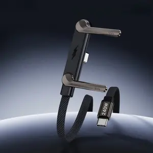 240W Fast Charging Cable with 90° L-shaped Foldable Phone Stand, Braided Nylon, Gaming & Daily Use, Compatible with iPhone 15-17 & Android