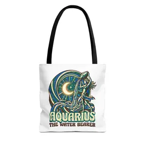 Aquarius Zodiac Tote Bag | Astrology Birthday Gift for Her | Star Sign Aesthetic Tote Bag | Water Bearer Constellation