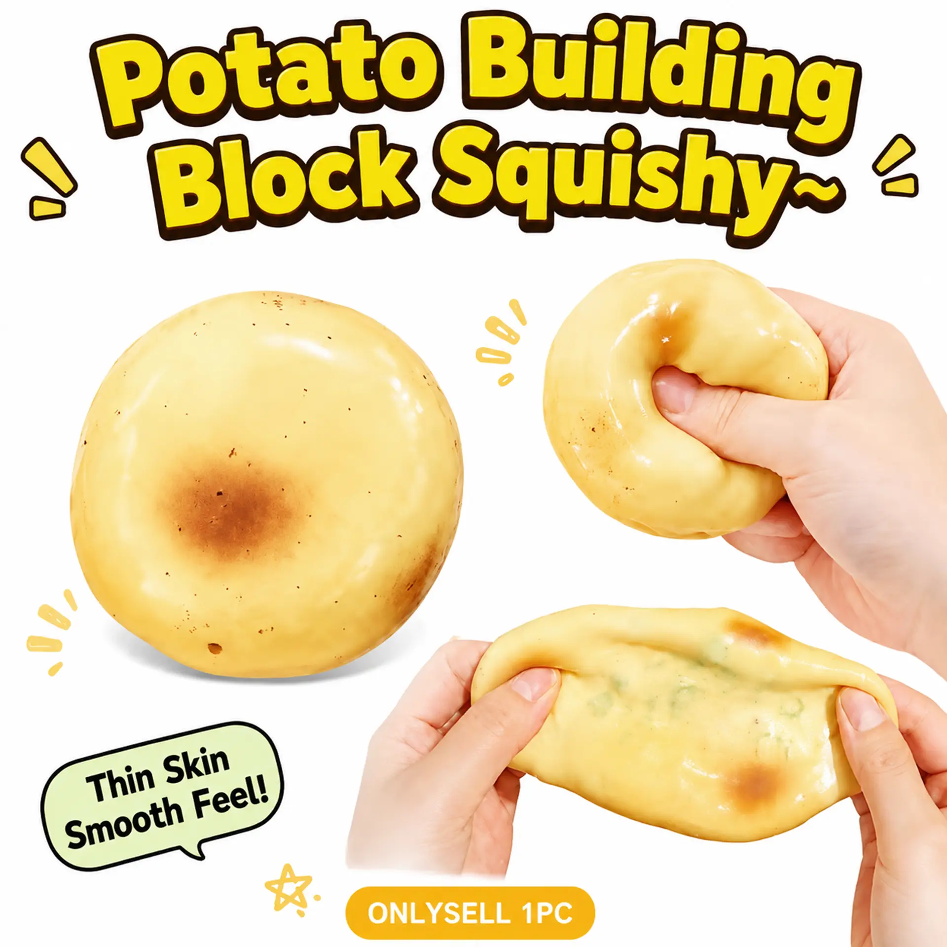 Clicking Sound Potato Squishy Fidget Toy, Building Blocks Inside, Soft Handheld Squeeze Ball with Potato Shape, Thin Smooth Feel, Fully Filled Design for Tactile Play, Casual Fidgeting, Desk Use, Travel and Gifting