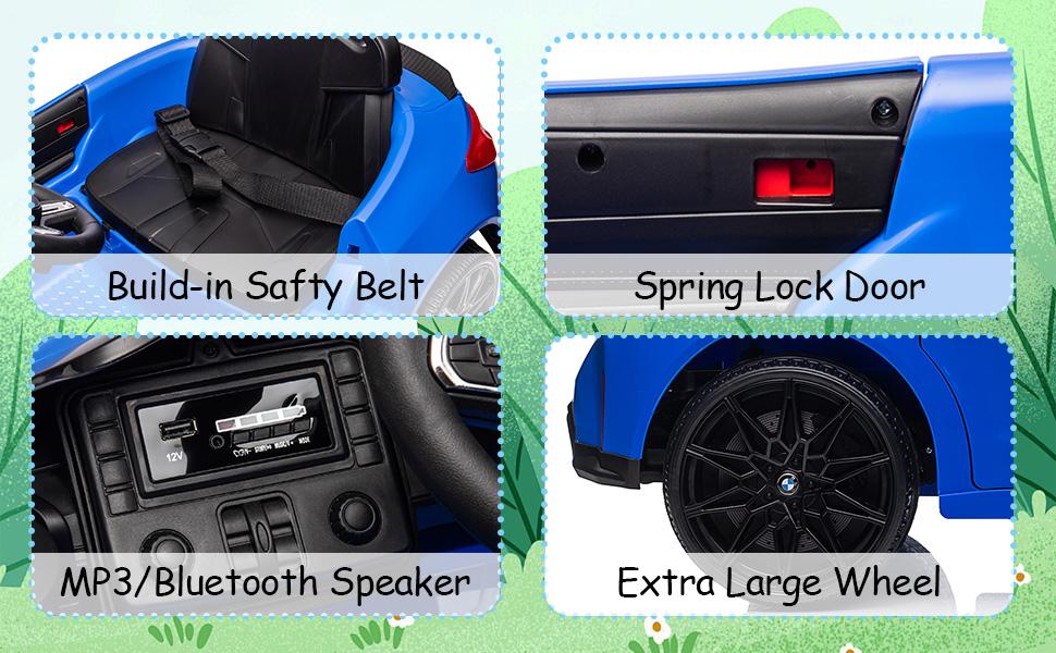 Kids Electric Ride-On Car, 12V Battery Powered with Parental Remote, 2 Speed Modes, Spring Shock Absorber, LED Wheels, Music/Bluetooth, White Toy Car for Boys Girls 3-8 Years Old