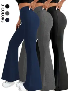 Women's High-Waisted Flare Pants, Soft Tummy Control Bell Bottoms, No-See-Through Workout & Yoga Leggings, 3-Pack Athletic Wear, Athleisure Fitness Leggings