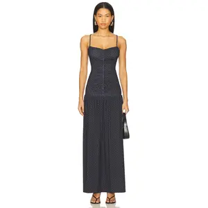 WeWoreWhat Ruched Front Scoop Maxi Dress in Navy & White Mult