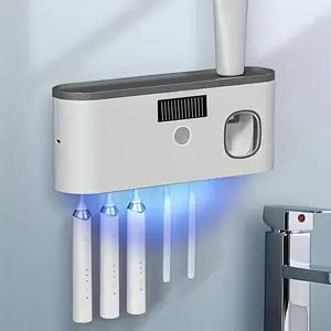 Bathroom Toothbrush Holders, Wall-Mounted Toothbrush Holder with Toothpaste Dispenser, Rechargeable Cordless Wall-Mounted Toothbrush Holder