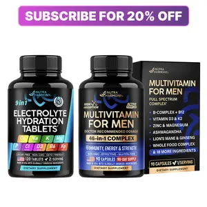 Men's Total Wellness Bundle | Multivitamin 46-in-1 B-Complex Whole Foods & Enzymes for Energy Focus Brain + Electrolyte Hydration Tablets with Magnesium Potassium Sodium D3 B6 & Kelp | Vegan Keto Friendly | Gentle on Stomach | Made in USA