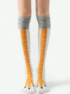 Unisex Couple Matching Over-The-Calf Cartoon Chicken Claw Pattern Crew Socks, Casual Fitted Design for All Seasons, Moderate Fabric Thickness
