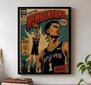 Victor Wembanyama Poster, San Antonio Spurs, Nba Basketball Digital Portrait, Retro Comic Prints, Boys Girls Kids Teens Adults Movie Room