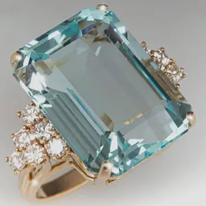 1Pcs Fashionable New Aqua Square Extra Large Cubic Zirconia Ring, Engagement Jewelry, Gift for Man, Woman, Family, or Friends