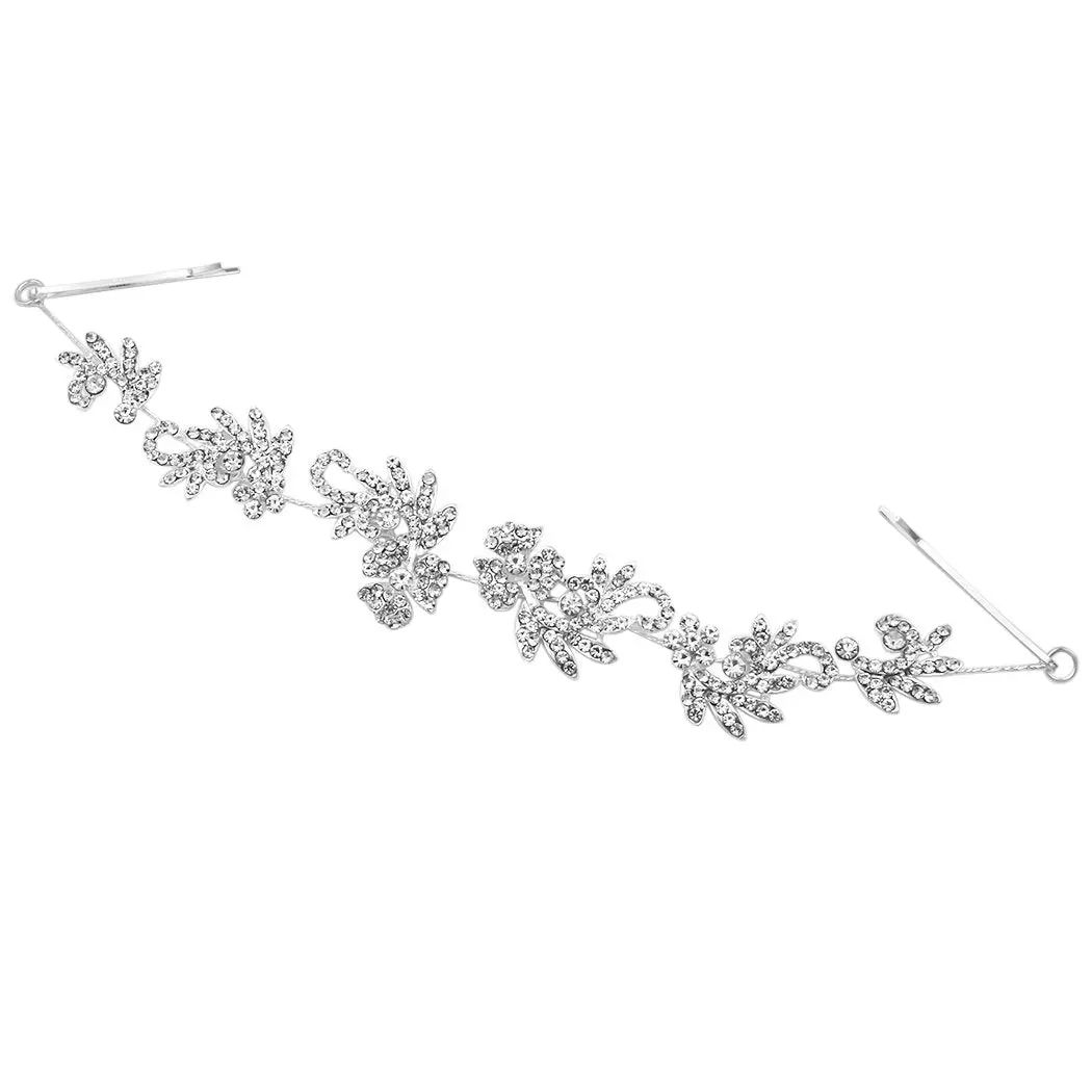 Vintage Crystal Floral Hair Vine for Brides, Flexible Silver Tone Headpiece for Weddings and Prom, Includes Bobby Pins, Gift Boxed, Boxing, Beach, Crystal Decor, Easy-To-Wear, 9" Length, Flexible Wire