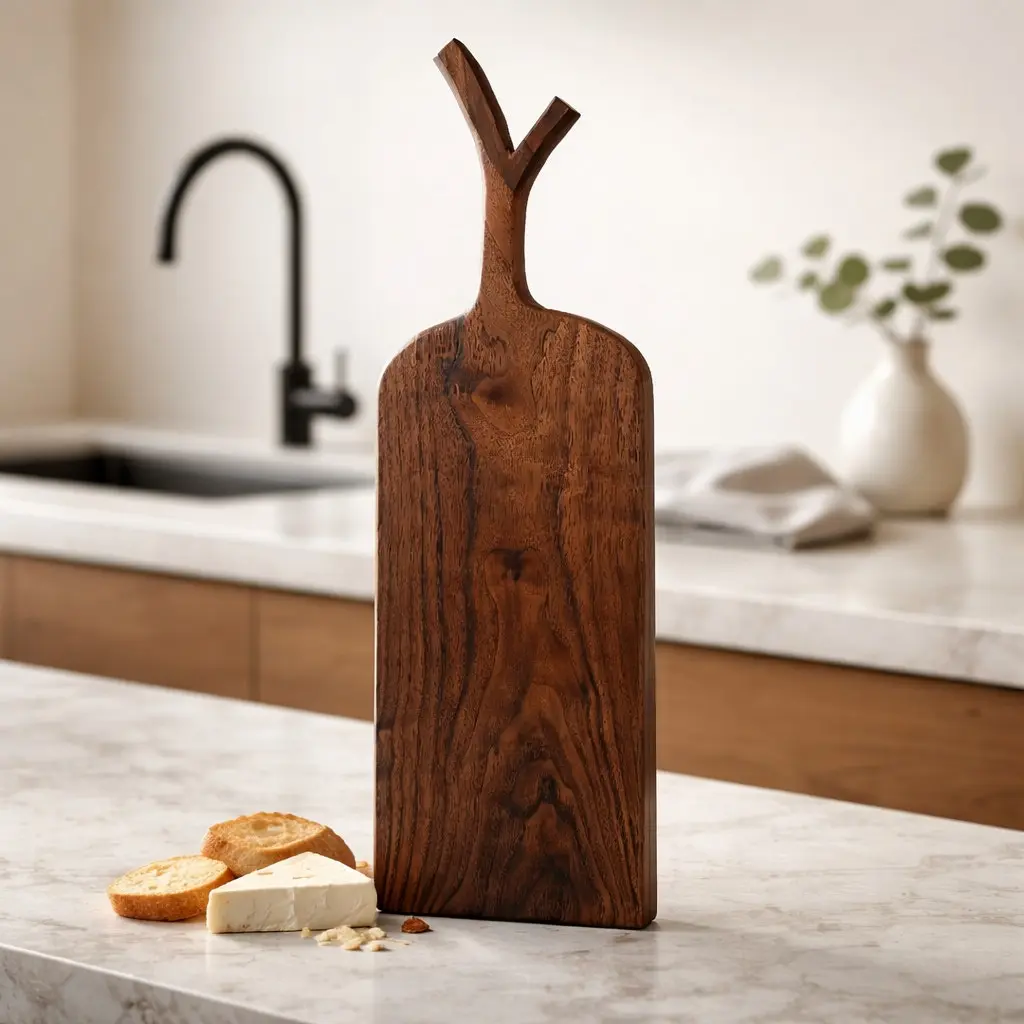 Walnut Charcuterie Board with Twig Handle, 25x7x1, food safe finish, serving tray, cheese board, handmade
