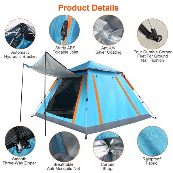 Pop-Up Camping Tent For 4-5 Person, Waterproof & Windproof Tents with Carrying Bag, Easy Setup Instant Family Travel Tent, for Backpacking, Hiking