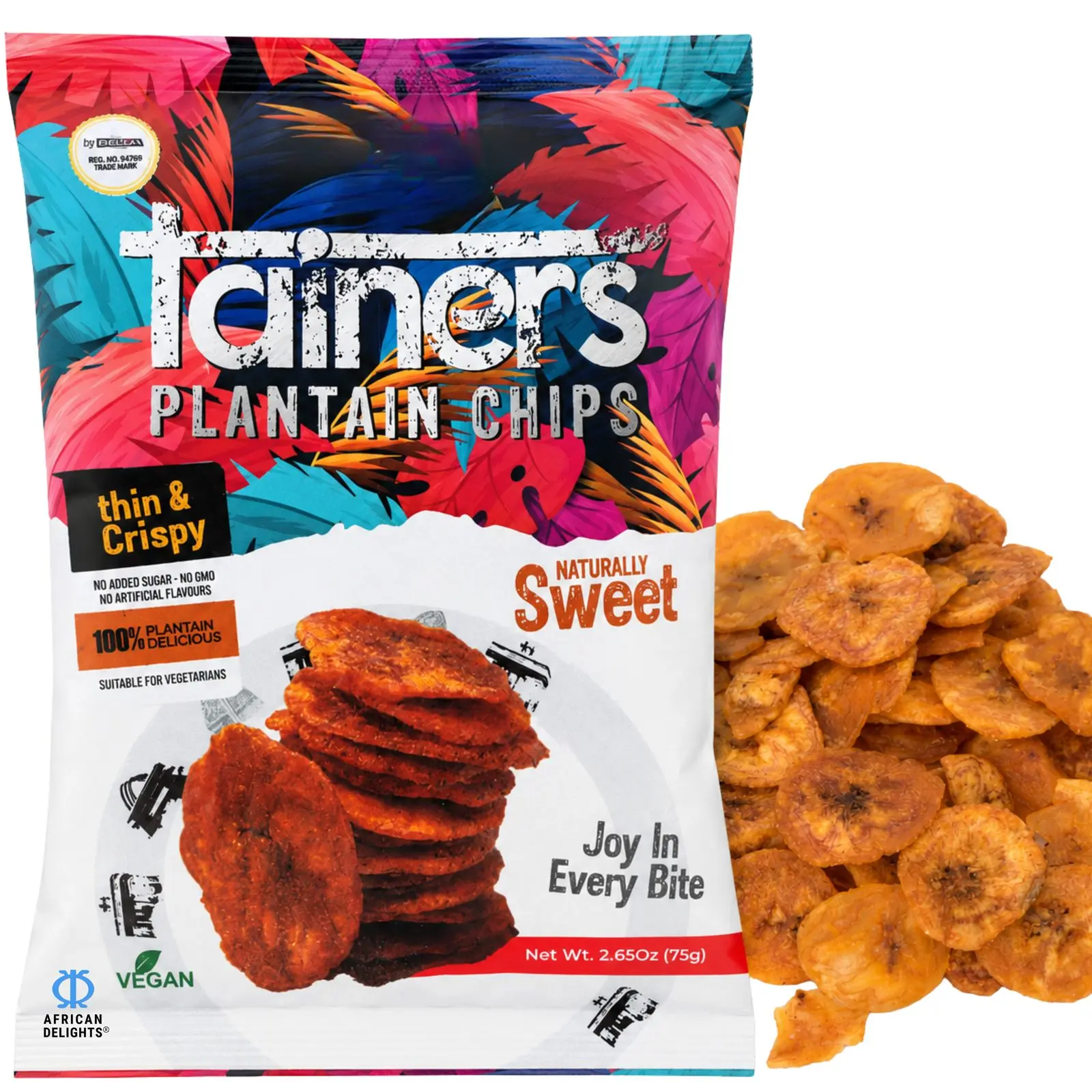 African Delights Sweet Plantain Chips from Ghana, Pack of 3, 75g Each
