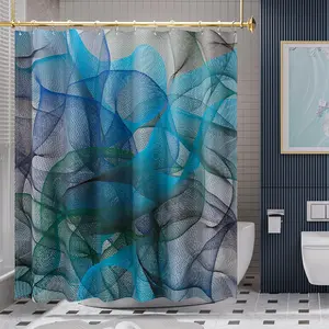 Amazerbath Shower Curtain Blue, Abstract Black Striped Cloth Shower Curtain Sets with 12 Shower Curtain Hooks, Luxury Rustic Fabric Washable Shower Curtain for Bathroom Home Decor, 72X72 Inches AmazerBath