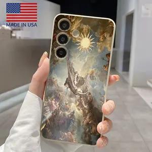 Straight Edge Sun Angel Pattern Phone Case Compatible with Galaxy S23 Ultra S24 Plus S25 S22+ Shockproof Full Camera Protection Durable Slim Liquid Silicone Cover Smartphone Casing