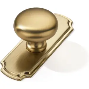 2 Pack 1-1/4 inch Backplate for Cabinet Knobs Brushed Brass Drawer Knobs Satin Gold Cabinet Hardware Vintage Knobs with Backplate