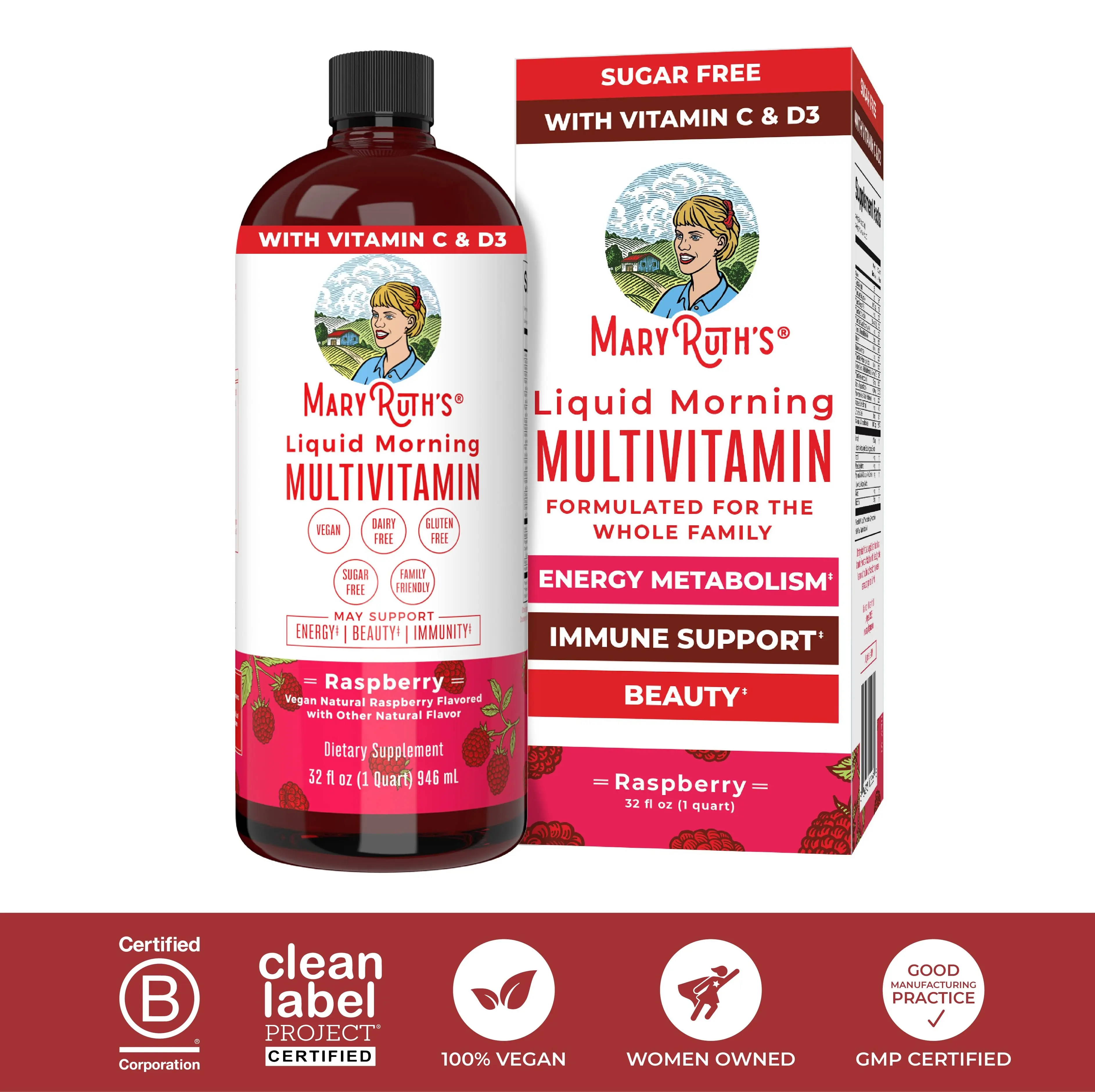 MaryRuth's Liquid Morning Multivitamin - B Complex Vitamins - Vitamins A, C, D, E -  Zinc - Beauty - Vegan - Sugar Free - 32 Fl Oz