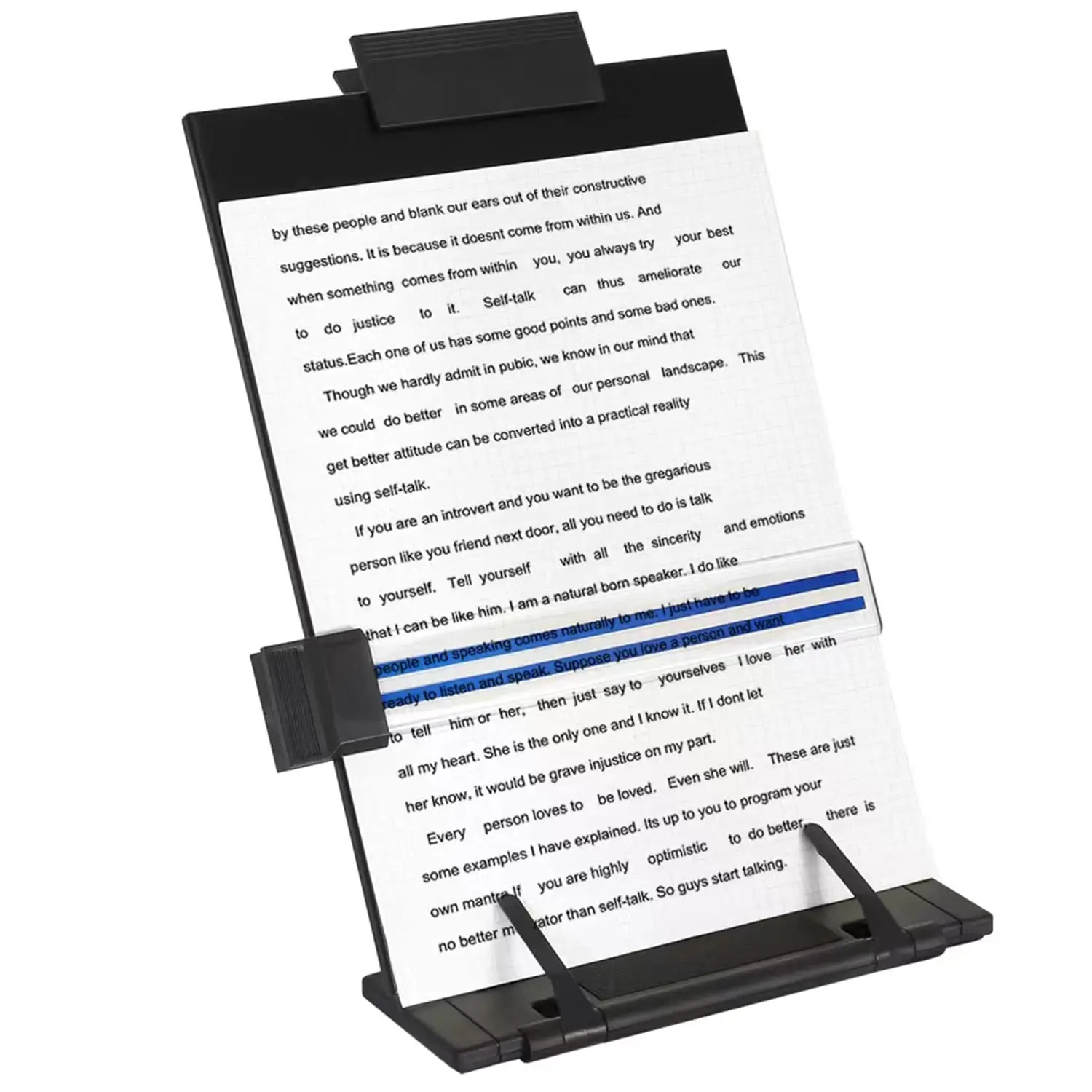 Black Metal Desktop Document Holder Stand - 7 Positions, Foldable, 13.9" x 8.3" (35.5cm x 21cm), Compact, Posture Aid, A4 File Organizer for Colleagues, Children, Typing, Speech Reading w/ Paper Clip, Line Guide