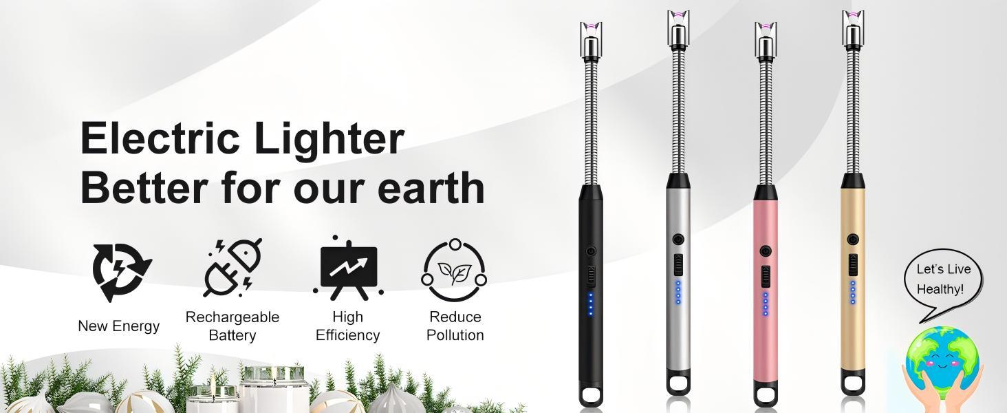 ISUNMEA 2 Pack Candle Lighter Windproof USB C Rechargeable Electric Lighters with 360° Flexible Neck & Safety Lock, Windproof Flameless Long Lighters Matches for Candle, Grill, BBQ, Camping, Gas Stoves