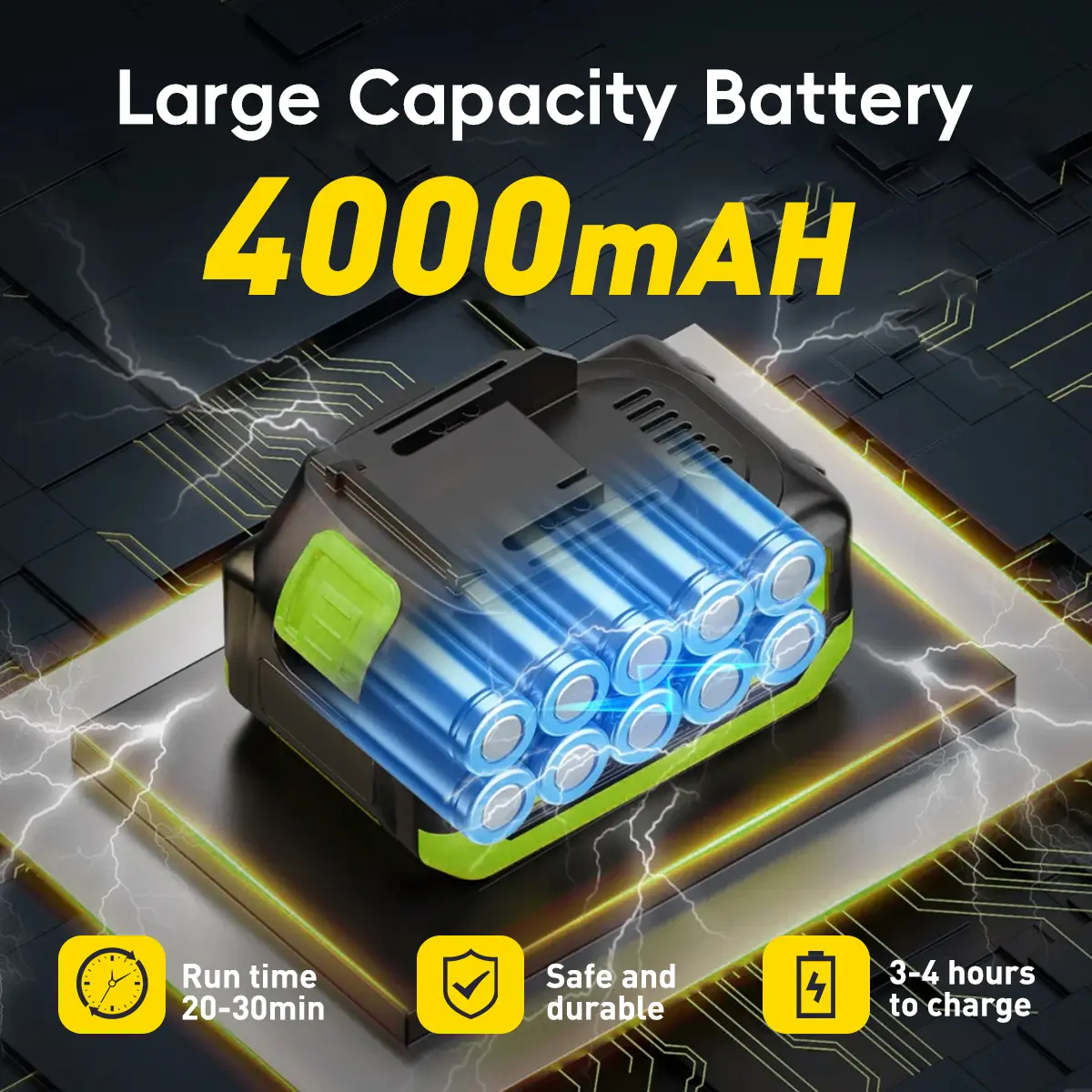 4000mAh lithium battery runtime and charging information