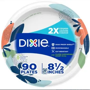Dixie Medium Paper Plates, 8.5 Inch, 90 Count, 2X Stronger*, Microwave-Safe, Soak-Proof, Cut Resistant, Disposable Plates For Everyday Breakfast, Lunch, & Dinner Meals