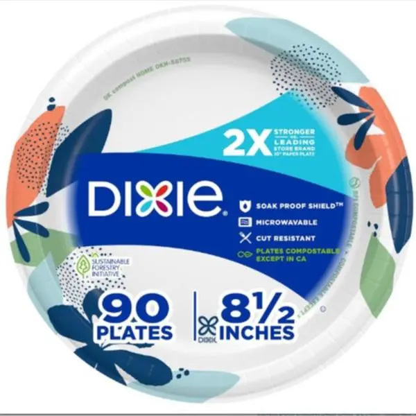 Dixie Medium Paper Plates, 8.5 Inch, 90 Count, 2X Stronger*, Microwave-Safe, Soak-Proof, Cut Resistant, Disposable Plates For Everyday Breakfast, Lunch, & Dinner Meals