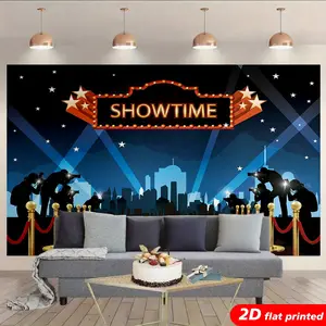 Hollywood Showtime Red Carpet Tapestry Wall Hanging, 2D Flat Printed Light Decorative Backdrop, Durable Polyester Fabric, Ideal for Party Photo Booth, Room Decor, Great Gift