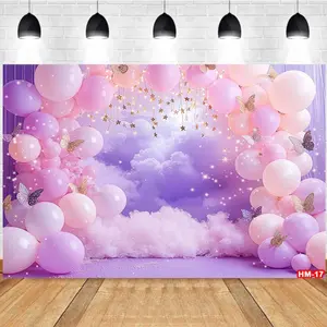 Photography Background Pink Purple Balloons Clouds Butterflies Stars Birthday Party Proposal Wedding Photo Studio Backdrop