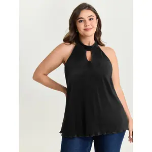 BLOOMCHIC Women's Plus Size Polyester Smooth Fabric Halter Neck Cut-Out Draped Tank Top, Lady's Summer Garment [M-6X], 2026 Mother's Day Pick 2026 Summer Vibes Swimweek