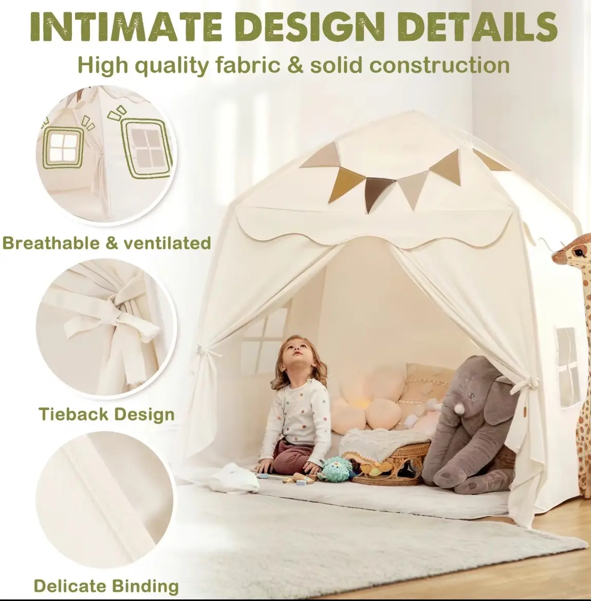 Kids Play Tent with Tassel Star Light Portable Foldable Teepee Indoor Outdoor Fun Imaginative Play Space for house Multifunction Playpen Tunnel, Portable Play Area, Kids Toys