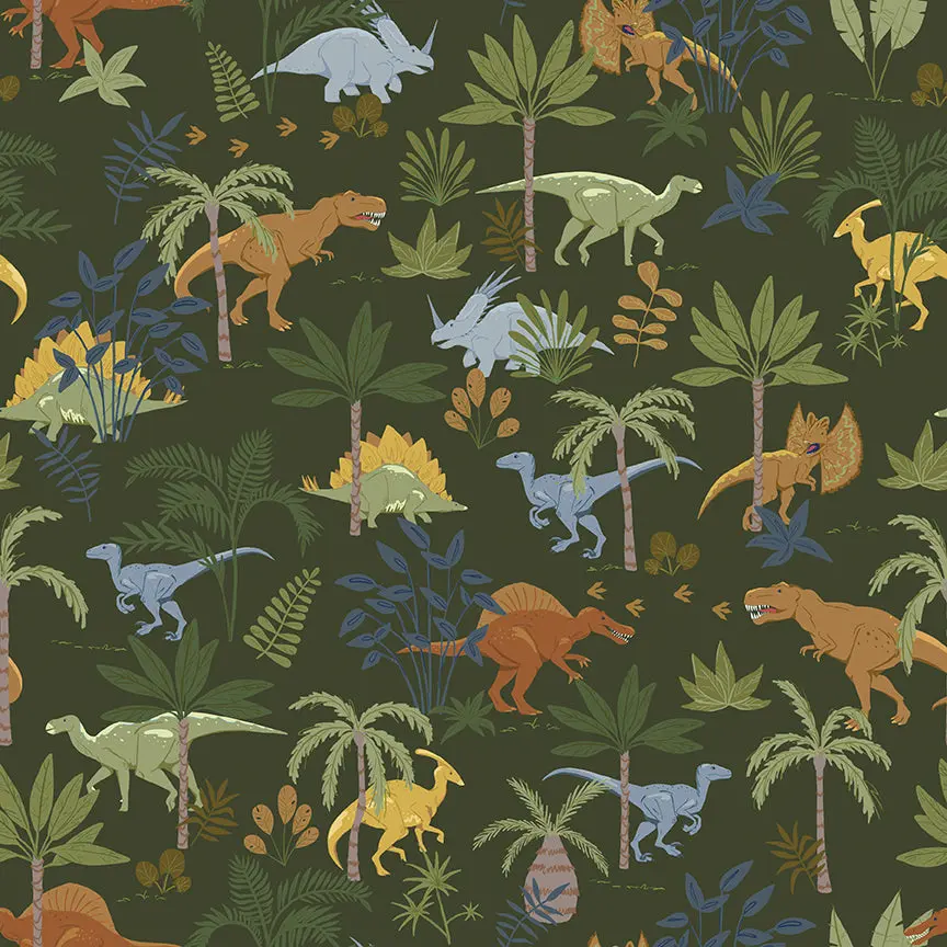 Fabric Riley Blake Forest Jungle Dinos Cretaceous Designer Flannel by the Quarter Yard F17505-FOREST