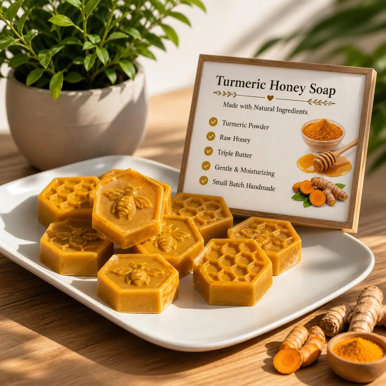 Handmade Honeycomb Bar Soap with Turmeric & Honey - Small Batch Multi-Pack, Fragrance Optional Natural Face & Body Wash, Triple Butter, Moisturizing Body Care, Golden Cocoa Colorant, Gentle Nourishing Hydrating, Brightens Skin, Daily Use, 30 Honeycombs