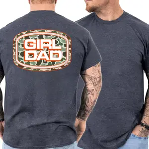 Camo Graphic Girl Dad Shirt, Classic Cotton Crewneck For Proud Fathers, Unique Unisex Menswear, Perfect Fatherhood Gift, USA-Made & Printed Apparel