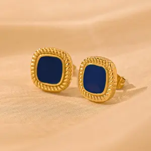 Elegant Blue Square Oil Drop Design Stainless Steel Earrings for Women Perfect for Weddings Dances Parties Festivals & Birthday Gifts Accessories