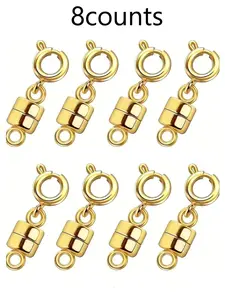 8 Piece Magnetic Necklace Clasps with Lobster Claw Design, 14k and Silver Color Magnetic Jewelry Connectors for Bracelets and Necklaces
