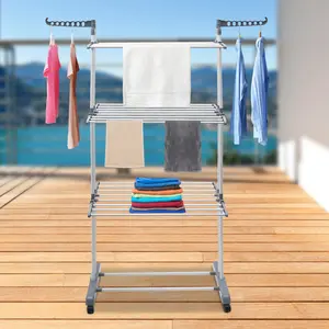 Clothes Drying Rack Foldable Clothes Rod 4-Layer Metal Laundry Drying Rack with Side Wings Gray for Home Use