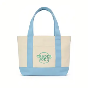 Trader Joe’s Floral Tote Bag - Aesthetic Open Top Two-Tone Canvas Handbag with External Pocket, Large Capacity Reusable Grocery Bag, Heavy Duty Toy Storage & Daily Essentials Shoulder Bag for Work, Shopping & Travel tiktokshopspringglowup