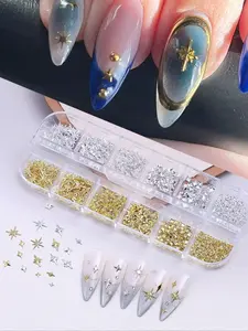 1pc 12 Grids Mixed Nail Rivets, & Silver Color Y2K Studs for Nail Art, Japanese Style Nail Decorations, Manicure Gems, Nail Kit Set