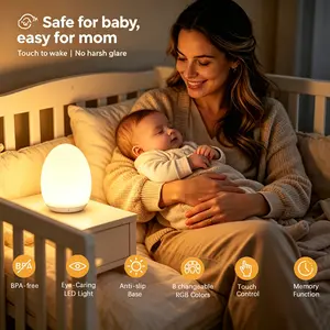 Portable Egg Night Light for Kids,Babies,  Rechargeable Tap Light with 7 RGB Colors,Touch Control Adjustable Rgb Lighting