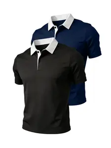 Men's wrinkle resistant contrasting collar polo shirt - Business casual golf quick drying short sleeved polo shirt